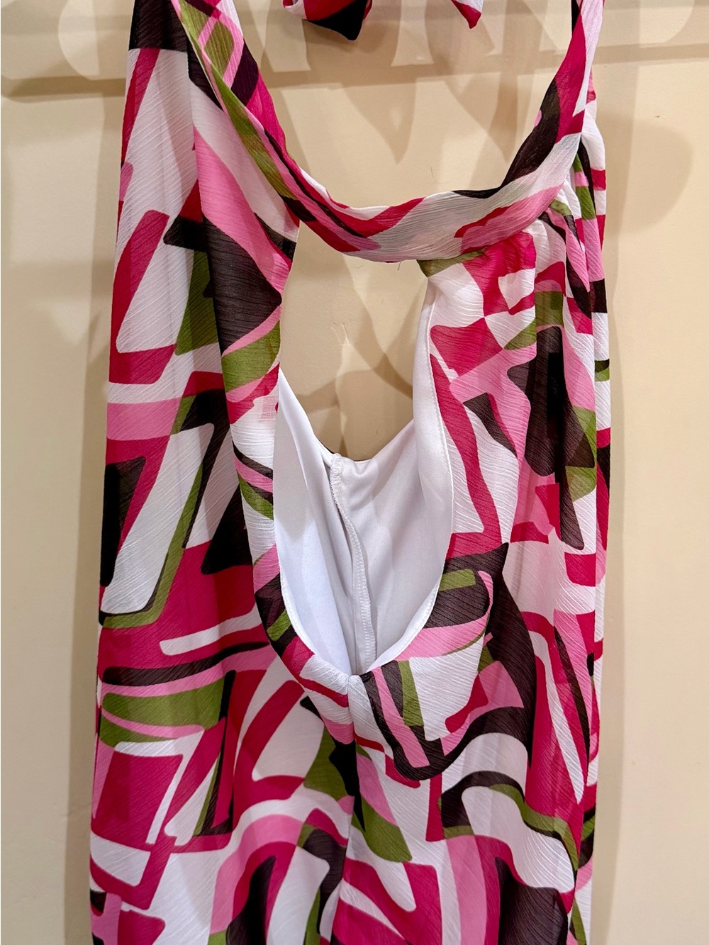 Heart Soul Pink White Olive Green Abstract Print Halter Top
